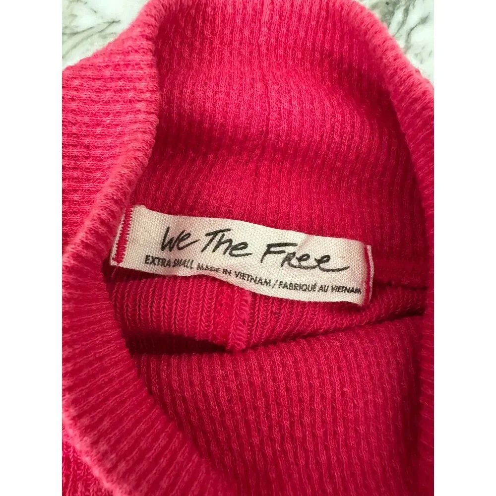 FREE PEOPLE Rivet Studded Cuff Mock Neck Thermal Long Sleeve Shirt Top XS